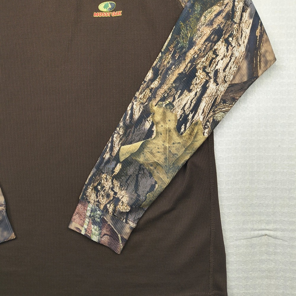 Mossy Oak Mens 2XL Brown Camo Raglan Waffle‎ Knit Performance Long Sleeve Shirt - Picture 6 of 11